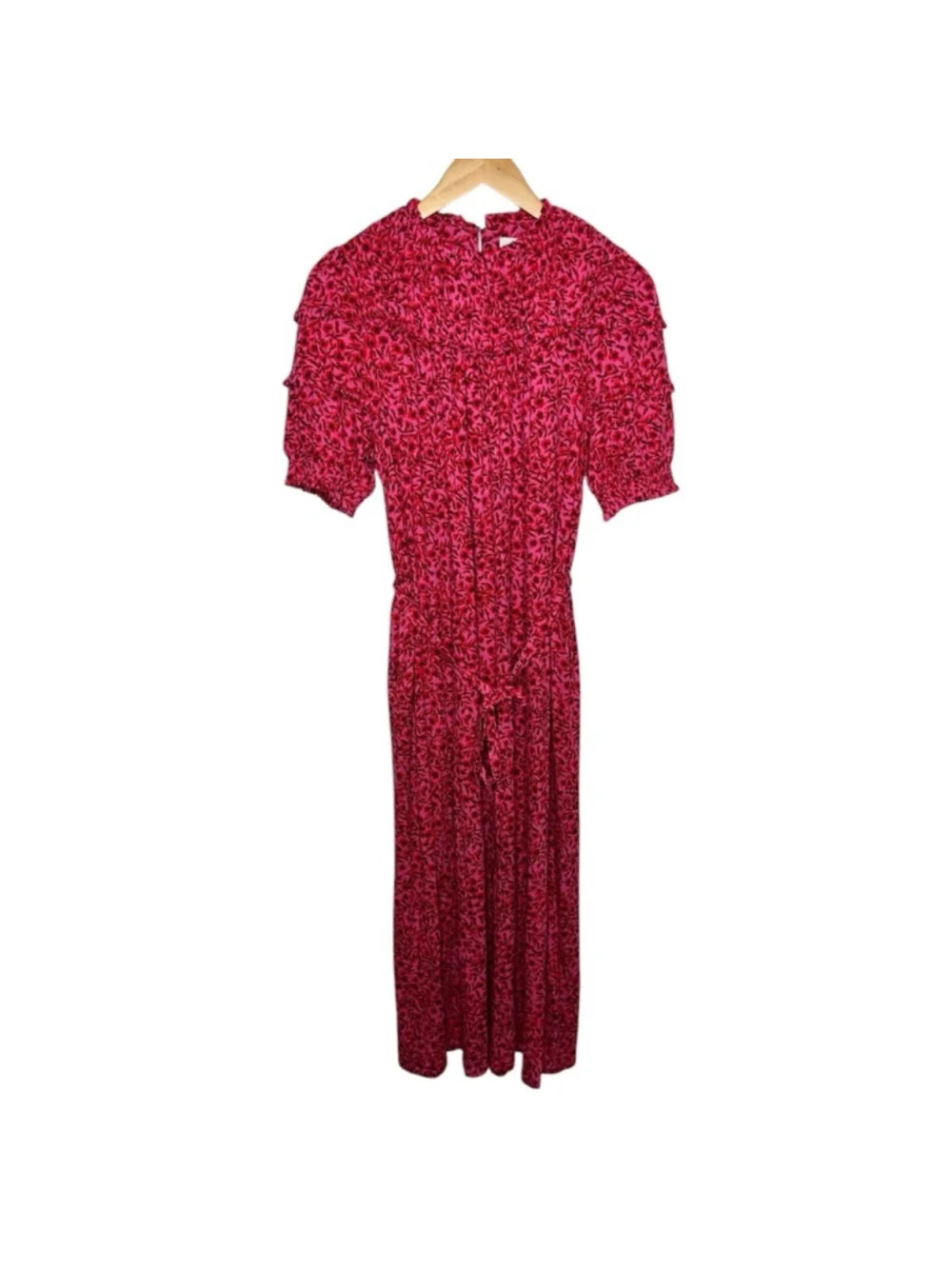 Boden Pink Red Yoke Detail Jersey Midi Dress in Gin Fizz Abstract Vine Size 8L - Picture 4 of 16